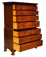 Load image into Gallery viewer, 18TH C ANTIQUE ENGLISH GEORGE III CHIPPENDALE MAHOGANY CHEST ON CHEST / DRESSER