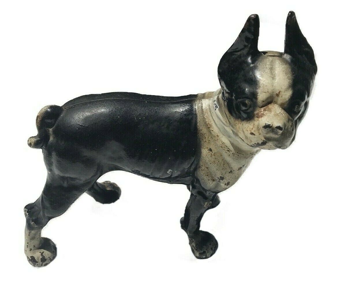 ANTIQUE HUBLEY CAST IRON BOSTON TERRIER DOORSTOP ~ GREAT ORIGINAL PAINT