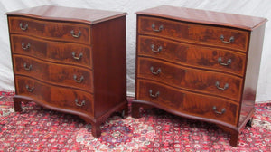 PAIR OF CHIPPENDALE SERPENTINE INLAID MAHOGANY BACHELORS DRESSERS BY J. GERTE