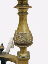 Load image into Gallery viewer, 19TH C ANTIQUE BRASS NEO CLASSICAL ANDIRONS ~ NEW YORK CITY