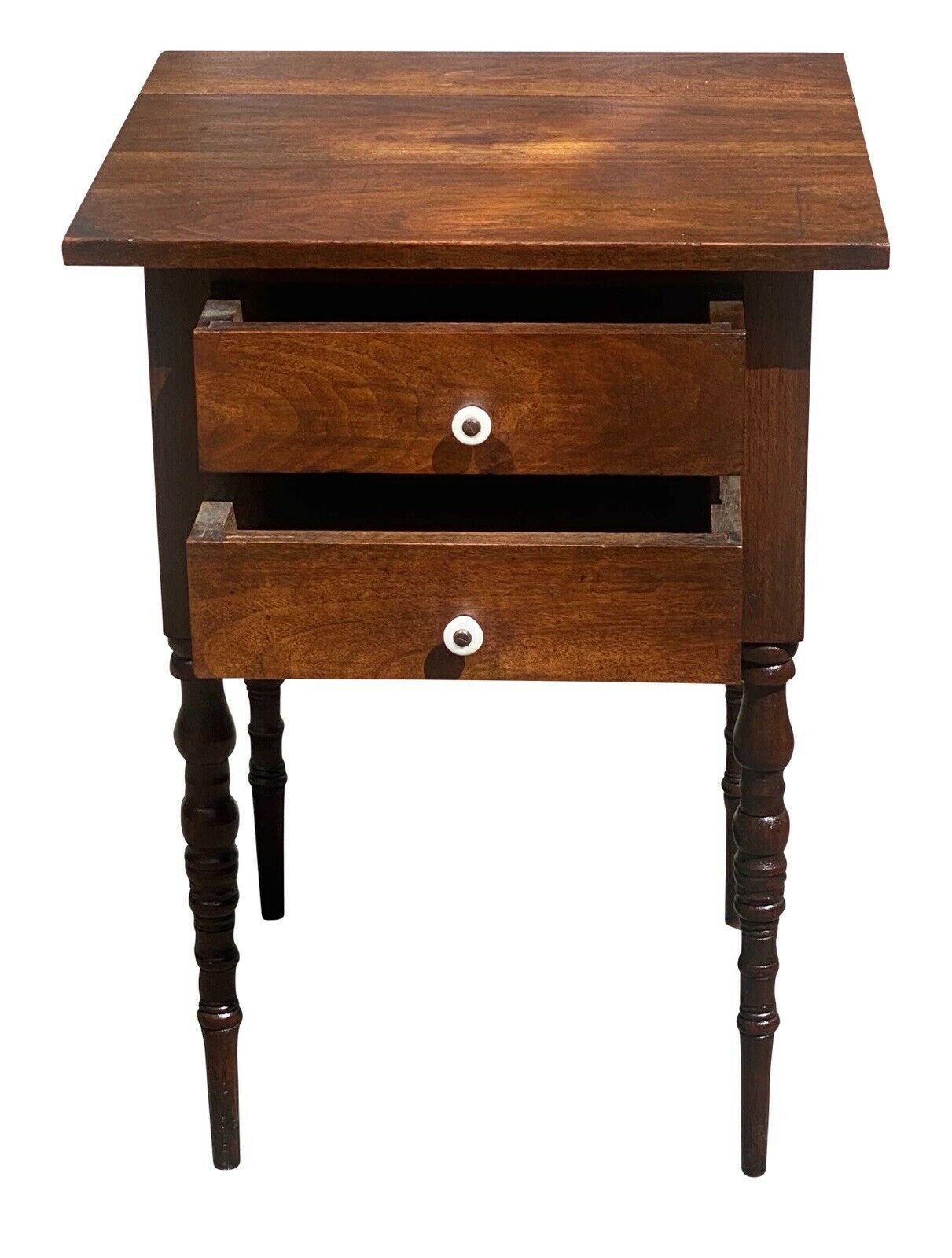 19TH C ANTIQUE FEDERAL PERIOD VIRGINIA WALNUT 2 DRAWER WORK TABLE / NIGHTSTAND