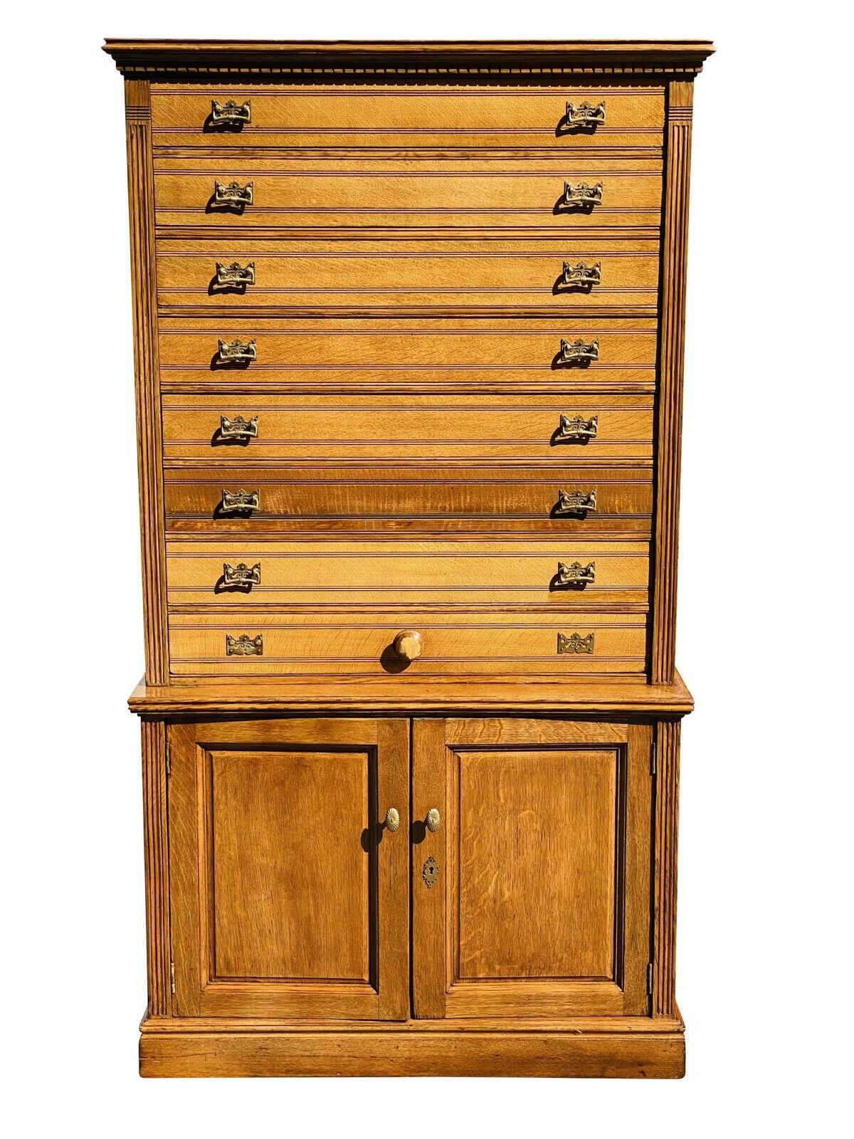 19TH C ANTIQUE VICTORIAN TIGER OAK 8 DRAWER FILE CABINET