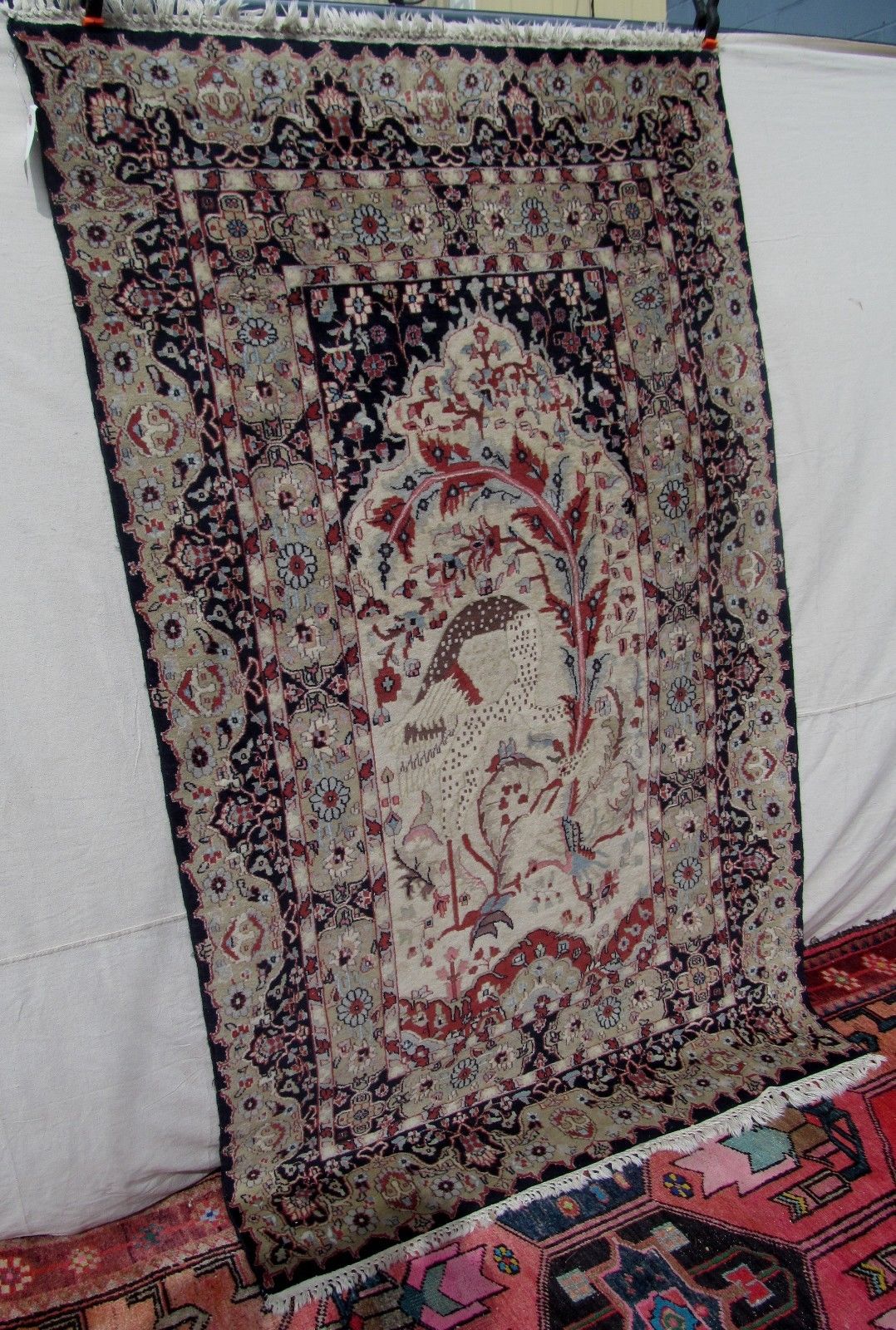 SEMI ANTIQUE PICTORIAL TABRIZ PRAYER ESTATE CARPET 6'10" x 4'1"