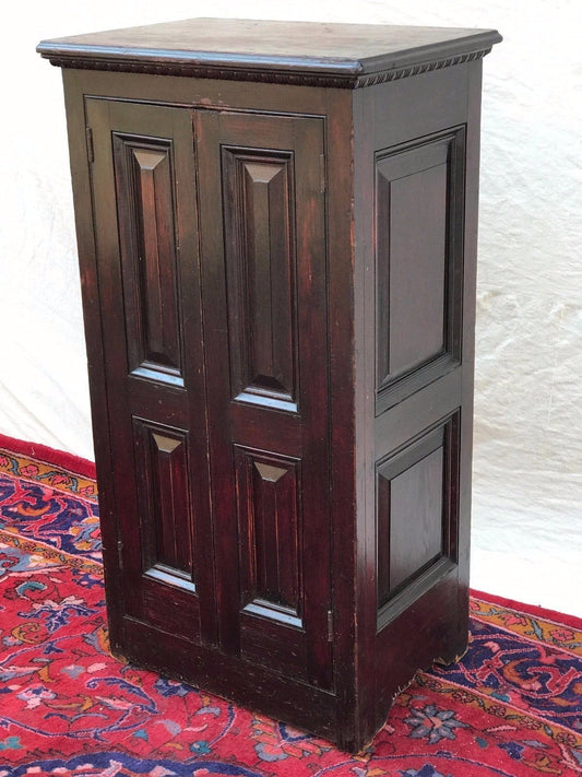 VICTORIAN RAISED PANEL OAK & PINE APOTHECARY CABINET WITH EGG & DART MOLDINGS