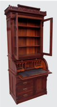 Load image into Gallery viewer, EXCELLENT VICTORIAN BLACK WALNUT CYLINDER ROLL TOP SECRETARY DESK
