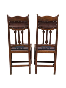 Set of Six Arts & Crafts Mission Oak Dining Chairs With Tulip Inlaid Crest Rails