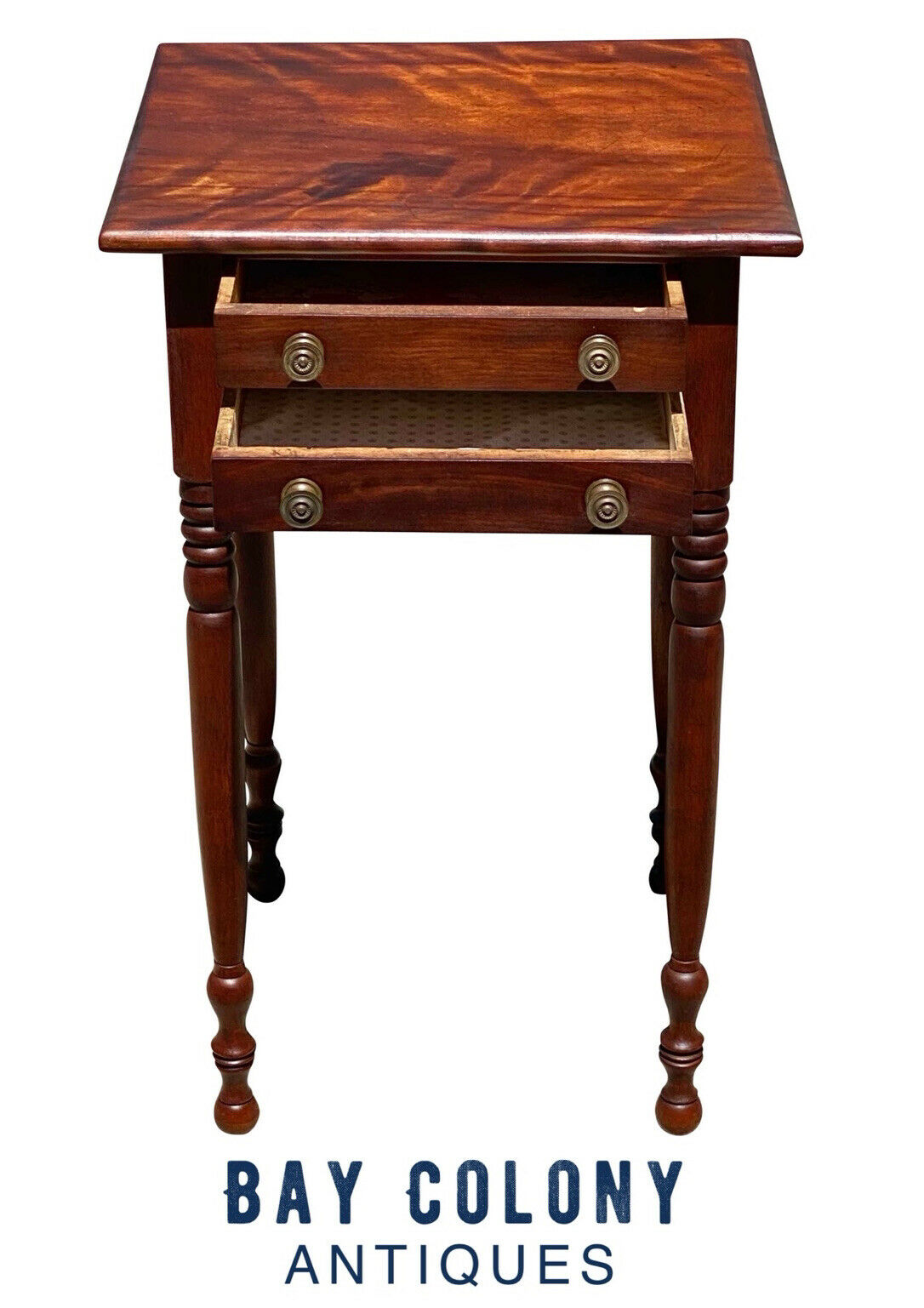 19TH C ANTIQUE SHERATON CHERRY & BIRDS EYE MAPLE WORK TABLE / NIGHTSTAND