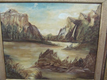 Load image into Gallery viewer, EARLY OIL ON CANVAS LANDSCAPE SCENE OF POHONO FALLS YOSEMITE NATIONAL PARK