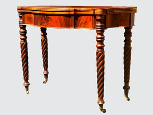 IMPORTANT MASSACHUSETTS MAHOGANY SHERATON GAME TABLE W/ ROPE LEGS - MUST SEE