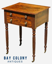Load image into Gallery viewer, 19TH C ANTIQUE MAHOGANY 2 DRAWER SHERATON WORK TABLE / NIGHTSTAND ~ ROPE LEGS