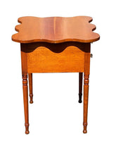Load image into Gallery viewer, 19TH C ANTIQUE SHERATON CONNECTICUT CHERRY WORK TABLE / NIGHT STAND W SHAPED TOP