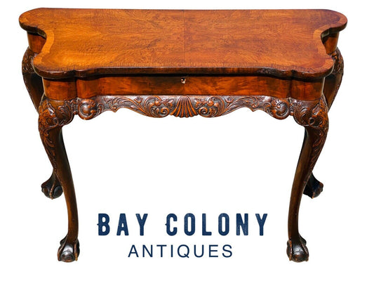 19TH C ANTIQUE CHIPPENDALE WALNUT BALL & CLAW CONSOLE TABLE / SERVER