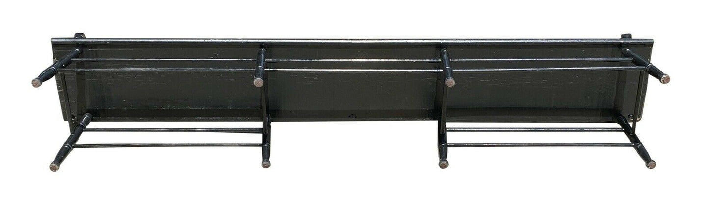 19TH C ANTIQUE NEW ENGLAND BLACK PAINTED FARMHOUSE / DEACONS BENCH ~ 8 FEET