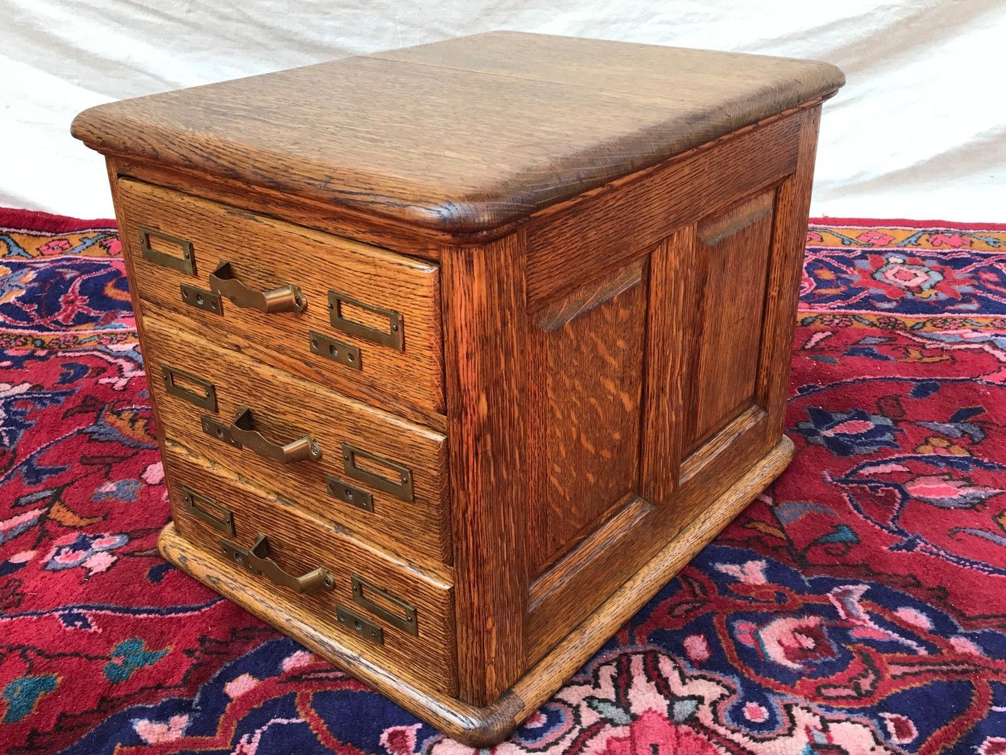 VICTORIAN TIGER OAK RAISED PANEL 3 DRAWER DESKTOP FILE CABINET