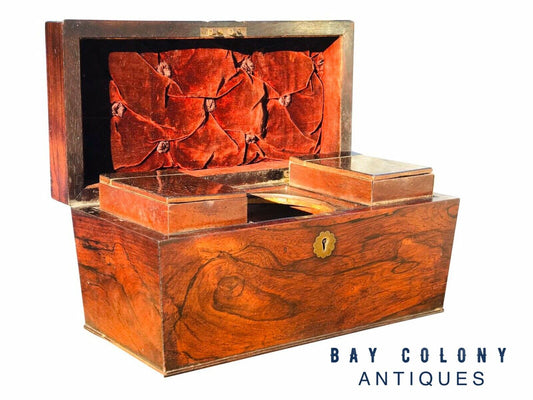 19TH C ANTIQUE ROSEWOOD TEA CADDY