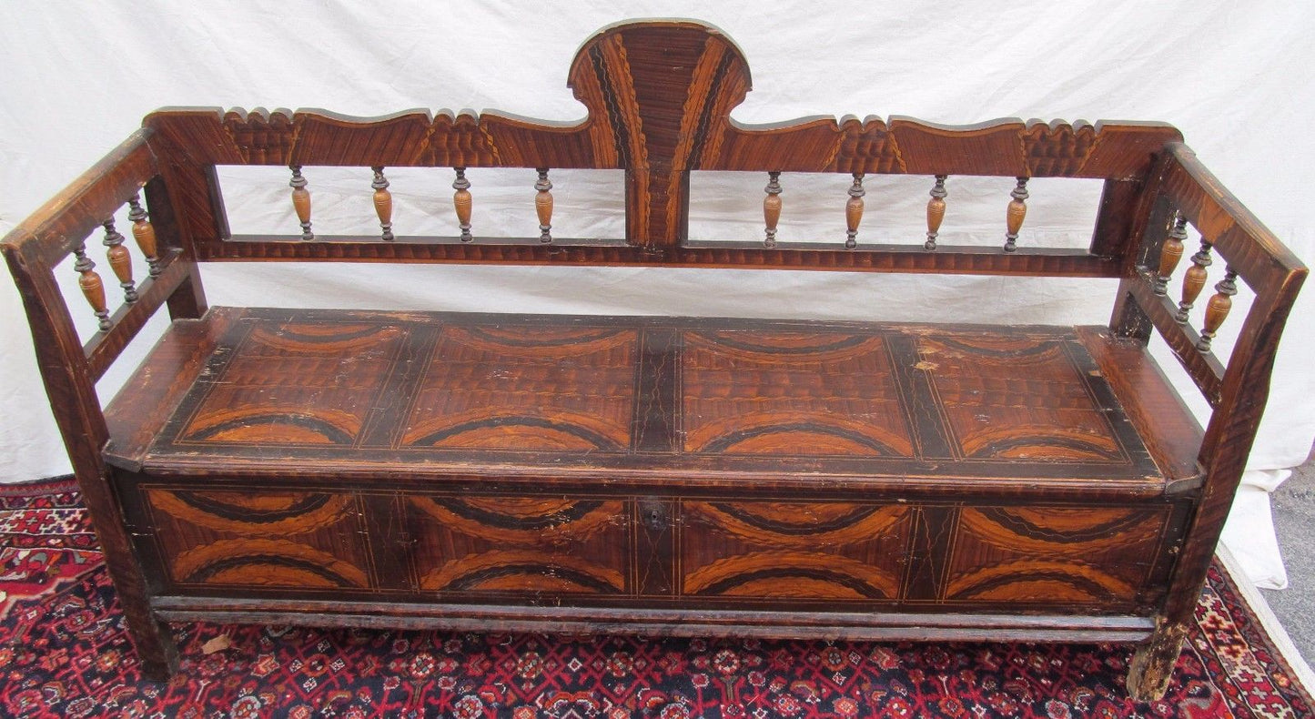 SUPERB EARLY 19TH CENTURY GRAIN PAINTED SETTLE BENCH-EXCEPTIONAL SPECIMEN-LOOK!