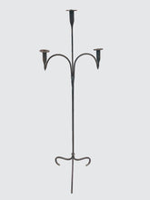 Load image into Gallery viewer, 18TH CENTURY FEDERAL TRIPLE ARM RAT TAILED SPIDER LEG WROUGHT IRON FLOOR LIGHT