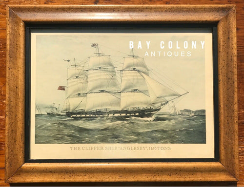 20TH C ANTIQUE STYLE FRAMED PRINT OF CLIPPER SHIP ANGLESEY 1150 TONS ~ NAUTICAL