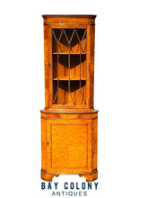 Load image into Gallery viewer, 20TH C GEORGIAN ANTIQUE STYLE BURLED ELM CORNER CABINET / CUPBOARD