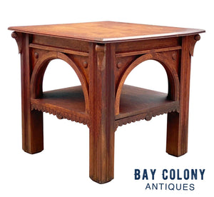 19th C Antique New York Victorian Tiger Oak Parlor Table - Thomas Brooks