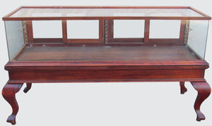 FANCY VICTORIAN BIRCH DISPLAY CASE ON TALL CABRIOLET LEGS
