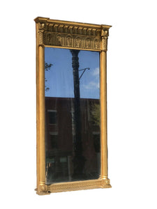 ANTIQUE 19TH C FEDERAL / CLASSICAL PERIOD CARVED & GILT ENTRY / PIER MIRROR