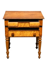 Load image into Gallery viewer, 19TH C ANTIQUE SHERATON MAHOGANY &amp; BIRDS EYE MAPLE WORK TABLE / NIGHT STAND