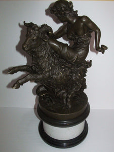NEOCLASSICAL BRONZE OF INTOXICATED BACCHANTES MOUNTED ON RAM-SIGNED CLODION