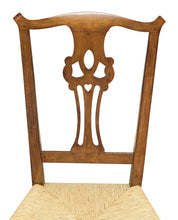 Load image into Gallery viewer, 18th C Antique Pair Of Chippendale Side Chairs With Rush Seat &amp; Heart Carving
