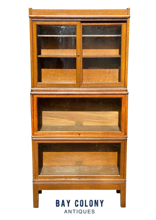 20th C Antique Tiger Oak Globe Wernicke Stacking Barrister Bookcase