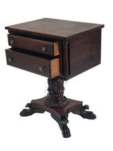 Load image into Gallery viewer, 19TH C ANTIQUE CLASSICAL MAHOGANY WORK TABLE ~~ NIGHTSTAND / END TABLE