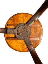 Load image into Gallery viewer, 19TH C ANTIQUE QUEEN ANNE STYLE BIRDS EYE MAPLE DISH TOP TILT TOP CANDLE STAND