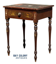 Load image into Gallery viewer, 19th C Antique New England Sheraton Chinoiserie Painted Work Table / Nightstand