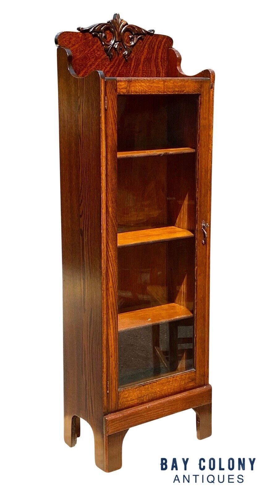 Antique Victorian Tiger Oak Glass Door China Cabinet / Bookcase