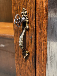 Antique Victorian Tiger Oak Glass Door China Cabinet / Bookcase