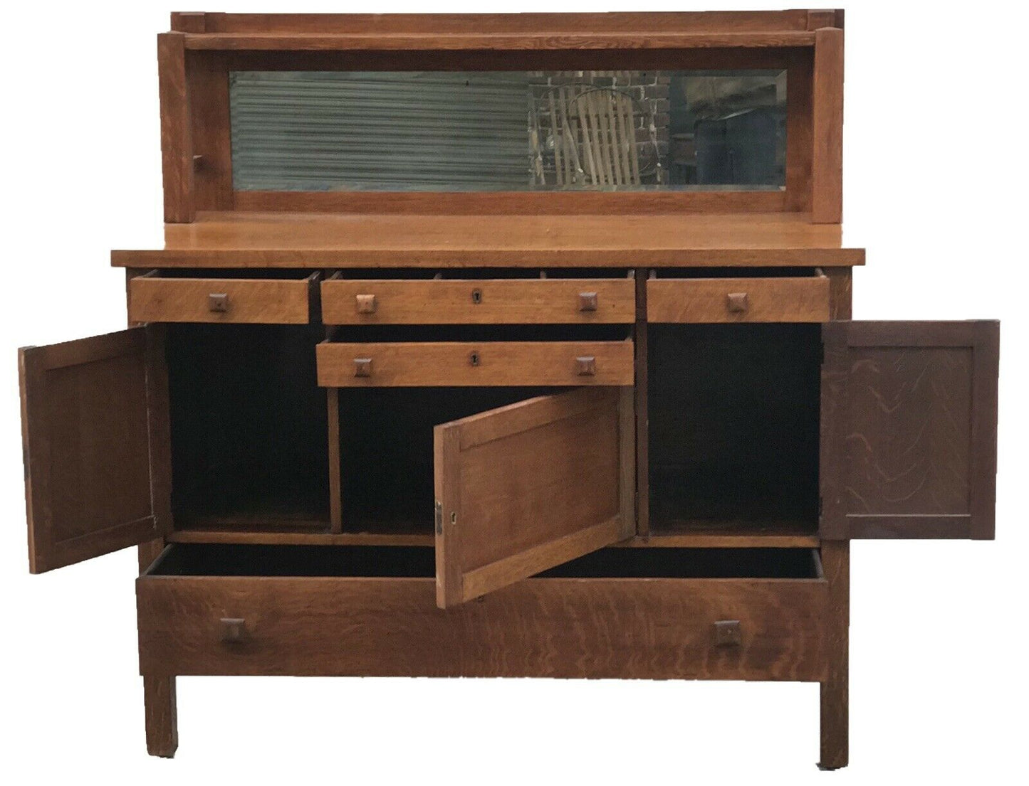 EARLY 20TH C. STICKLEY ARTS & CRAFTS / MISSION OAK SIDEBOARD W/ MIRRORED GALLERY
