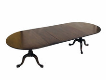 Load image into Gallery viewer, 20TH C HENKEL HARRIS DOUBLE PEDESTAL MAHOGANY DINING TABLE ~~ EXPANDS TO 9+ FEET