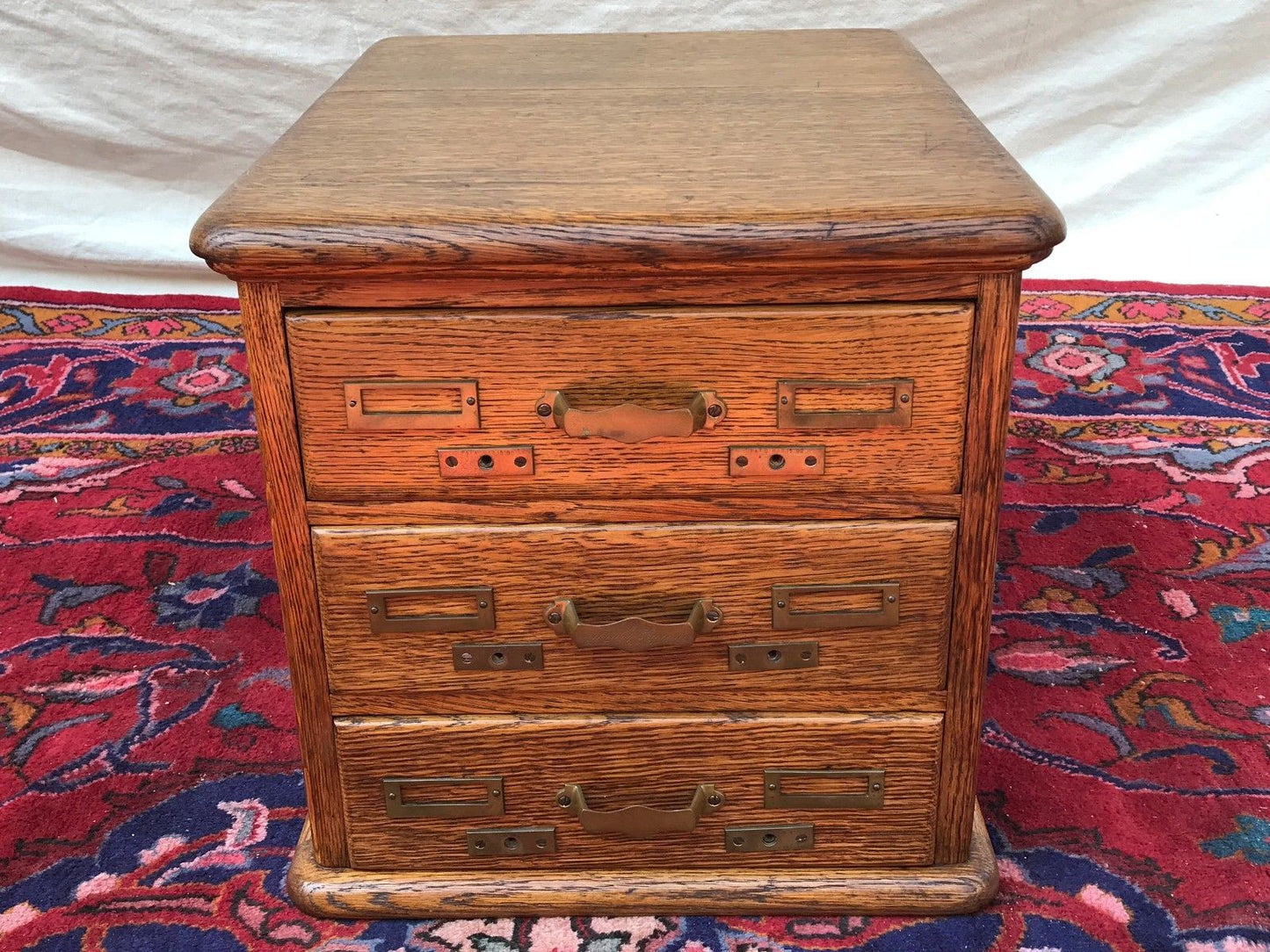 VICTORIAN TIGER OAK RAISED PANEL 3 DRAWER DESKTOP FILE CABINET