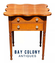 Load image into Gallery viewer, 19TH C ANTIQUE SHERATON CONNECTICUT CHERRY WORK TABLE / NIGHT STAND W SHAPED TOP