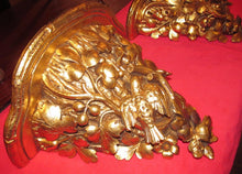 Load image into Gallery viewer, PAIR-LARGE POWERFULLY CARVED BLACK FOREST BLACK WALNUT WALL SHELVES-NESTING BIRD
