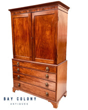 Load image into Gallery viewer, 18TH C AMERICAN MAHOGANY CHIPPENDALE ANTIQUE LINEN PRESS / WARDROBE ~ RARE NYC