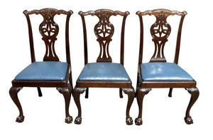 19TH C ANTIQUE SET OF 6 MAHOGANY IRISH CHIPPENDALE DINING CHAIRS