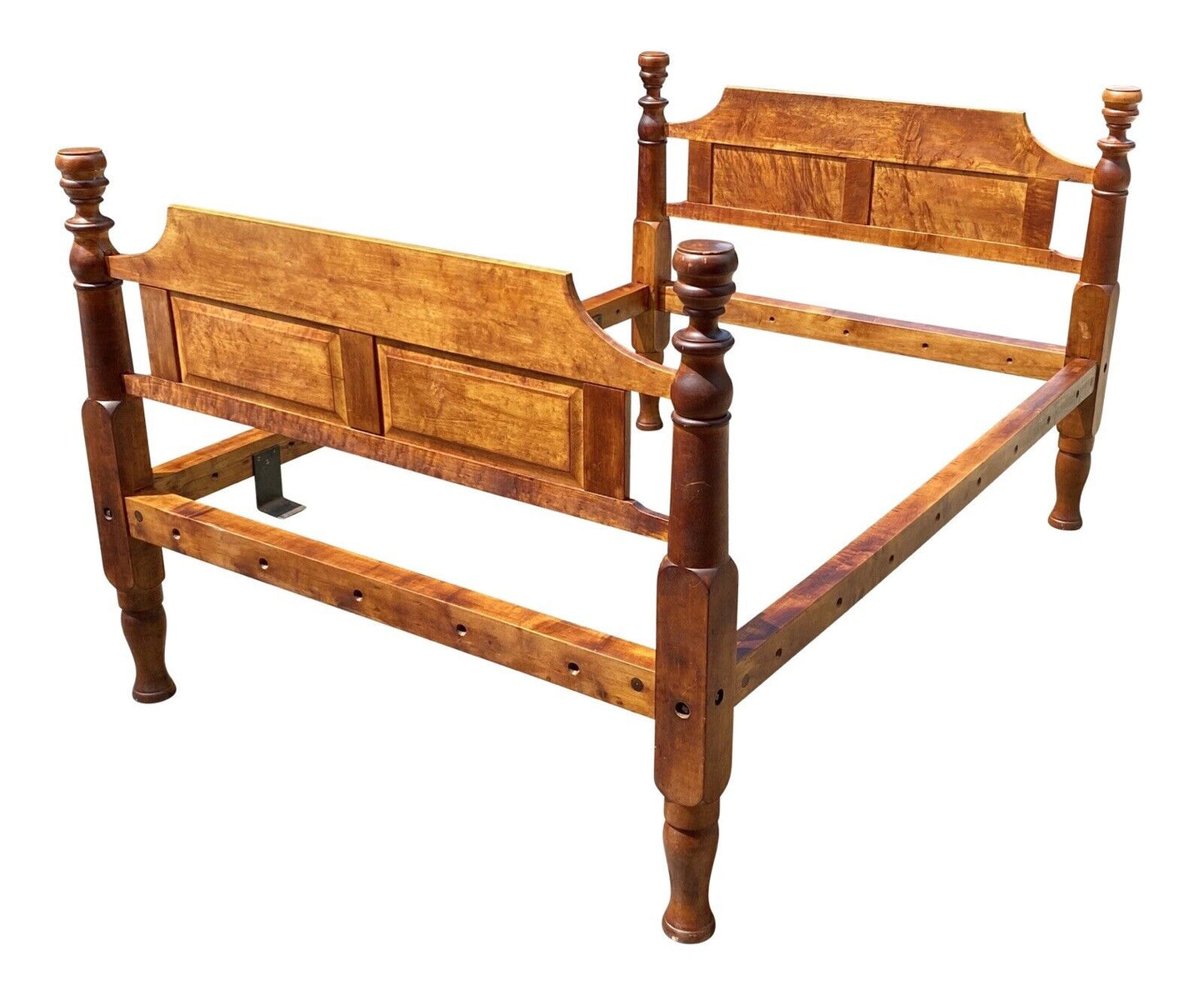 18th C Antique Federal Period Birds Eye Maple Rope Bed - Curly Maple Bed
