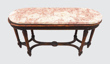 Load image into Gallery viewer, FRENCH STYLED CARVED OAK MARBLE TOPPED WINDOW BENCH TABLE