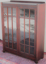 Load image into Gallery viewer, ARTS &amp; CRAFTS DOUBLE GLASS DOOR BOOKCASE WITH LATTICE WORK DOORS