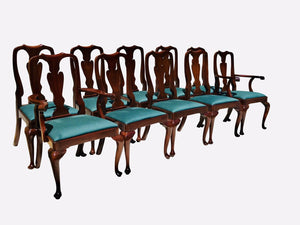 20TH C SET OF 10 HENKEL HARRIS QUEEN ANNE ANTIQUE STYLE MAHOGANY DINING CHAIRS