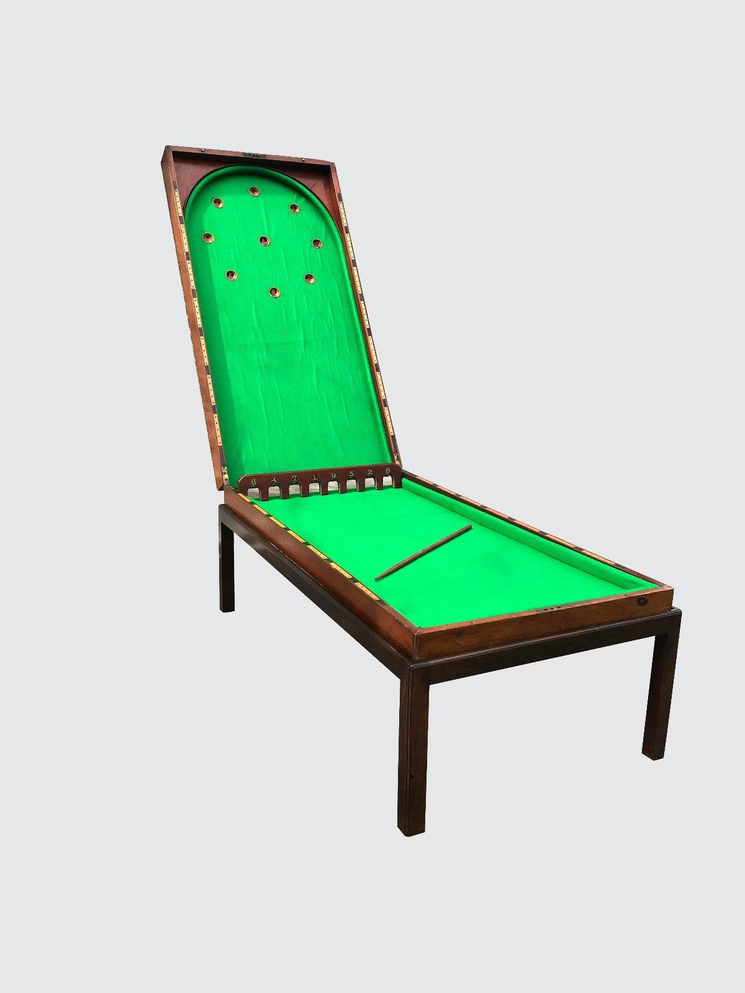 EXCEPTIONAL 19TH C MAHOGANY BAGATELLE PARLOR TABLE GAME ON FITTED FRAME