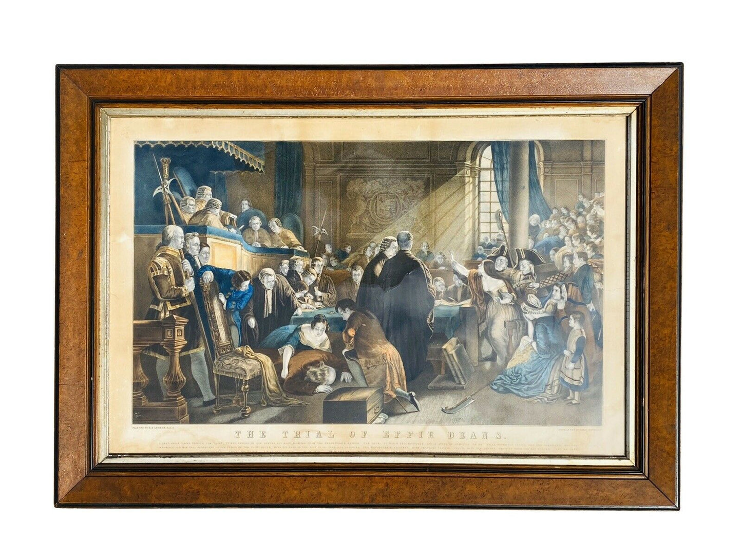 19TH C ANTIQUE COLORED LITHOGRAPH THE TRIAL OF EFFIE DEAN ~ VICTORIAN ART