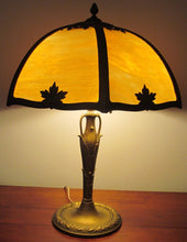 Load image into Gallery viewer, ARTS &amp; CRAFTS MILLER TABLE LAMP WITH CARAMEL COLORED 6 PANEL FILIGREE SHADE