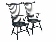 Load image into Gallery viewer, 20TH C ANTIQUE STYLE PAIR OF COMB BACK PHILADELPHIA WINDSOR CHAIRS